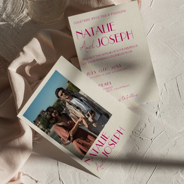 Modernes pinkfarbenes französisches Retro-Foto Hoc Einladung (Von Creator hochgeladen)