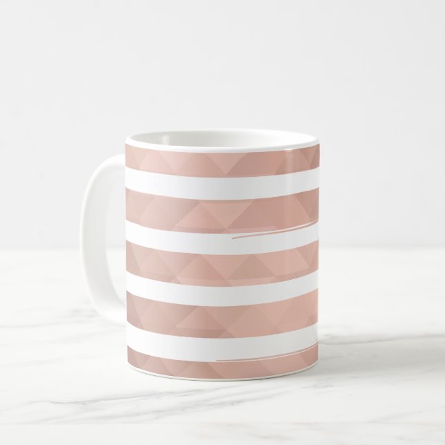 Modernes pinkfarbenes, weißes Stripteppichchen Kaffeetasse (Vorderseite Links)