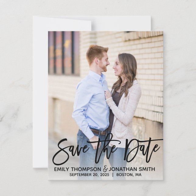 Modernes Pinsel Script-Foto Save the Date Karte Sc (Vorderseite)