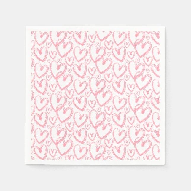 Modernes Pinselherz Rosa Weißes Muster Serviette (Vorderseite)