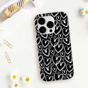 Modernes Pinselherz Schwarz-weißes Muster Case-Mate iPhone 14 Pro Hülle