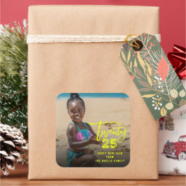 Modernes Pinselskript 2025 Typografie Neues Jahr F Quadratischer Aufkleber