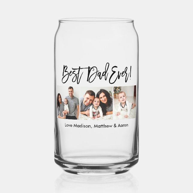 Modernes Pinselskript 3 Foto Bester Vater je Dosenglas (Vorderseite)