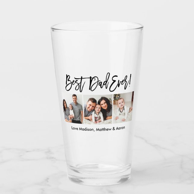 Modernes Pinselskript 3 Foto Bester Vater je Glas (Vorderseite)