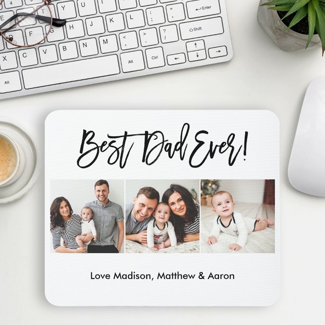 Modernes Pinselskript 3 Foto Bester Vater je Mousepad (Customize to change your personalized text size or text style.)