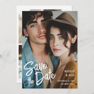 Modernes Pinselskript 3 Foto Hochzeit Sichern Sie  Einladung