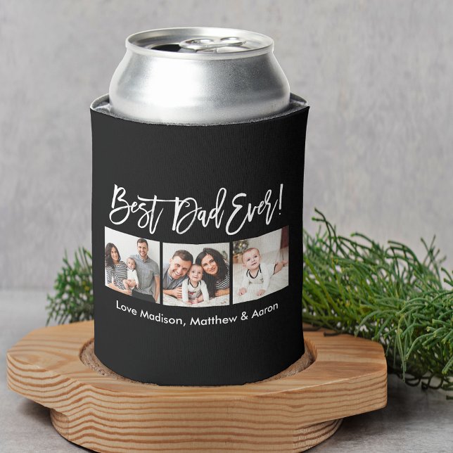 Modernes Pinselskript 3 Fotos Bester Vater je Dosenkühler (Customize to change your personalized text size or text style.)