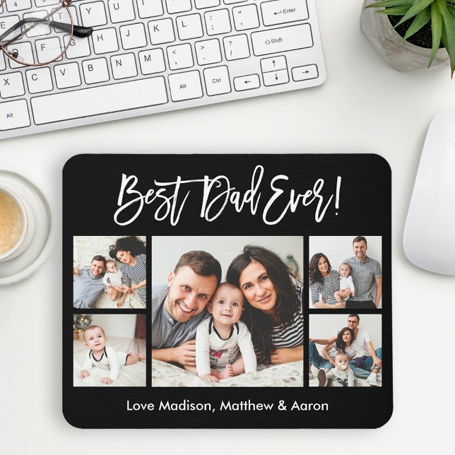 Modernes Pinselskript 5 Fotos Bester Vater je Mousepad (Customize to change your personalized text size or text style.)