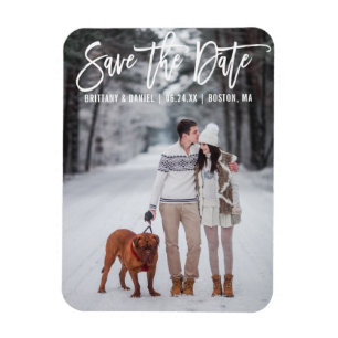 Modernes Pinselskript Couple Foto Save the Date Magnet