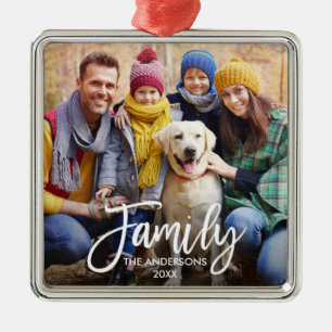 Modernes Pinselskript-Family-Foto Ornament Aus Metall
