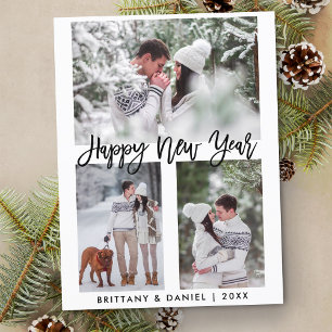 Modernes Pinselskript glücklich Neujahr 3 Foto Url Postkarte