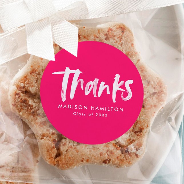 Modernes Pinselskript Hot Pink Abschluss Vielen Da Runder Aufkleber (Von Creator hochgeladen)