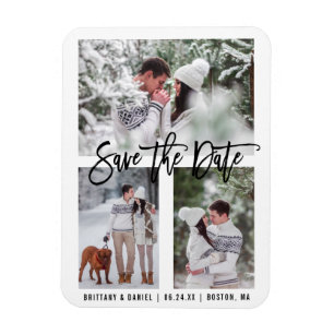 Modernes Pinselskript Save the Date 3 Foto Magnet