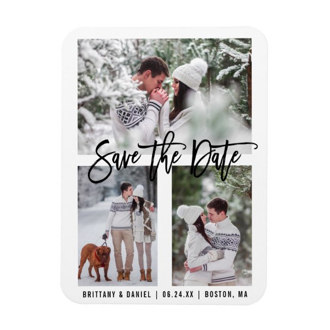 Modernes Pinselskript Save the Date 3 Foto Magnet (Vertikal)