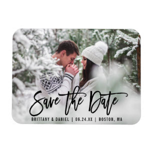 Modernes Pinselskript Save the Date Foto B Magnet