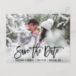 Modernes Pinselskript Save the Date Foto B Postkarte