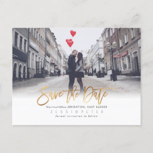Modernes Pinselskript Save the Date, Imitate Gold Ankündigungspostkarte