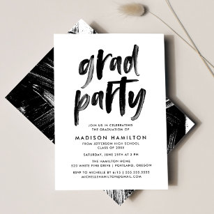 Modernes Pinselskript Schwarz-Weiß-Grad-Party Einladung