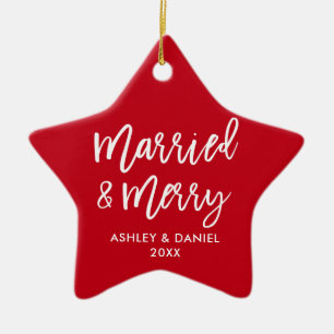 Modernes Pinselskript Verheiratet & Merry Wedding  Keramik Ornament