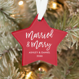 Modernes Pinselskript Verheiratet & Merry Wedding Ornament