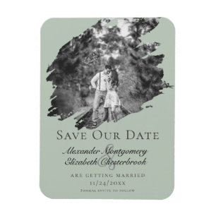 Modernes Pinselstrich-Foto Save the Date Sage Gree Magnet
