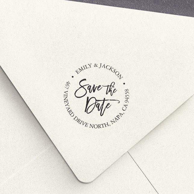 Modernes Pinselstrich Save the Date Rücksendeadres Permastempel (Von Creator hochgeladen)