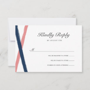 Modernes Pinselstriche Wedding RSVP   Navy Coral Karte