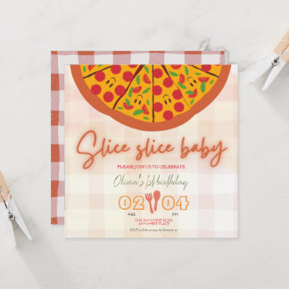 Modernes Pizza-Foto zum ersten Geburtstag Einladung
