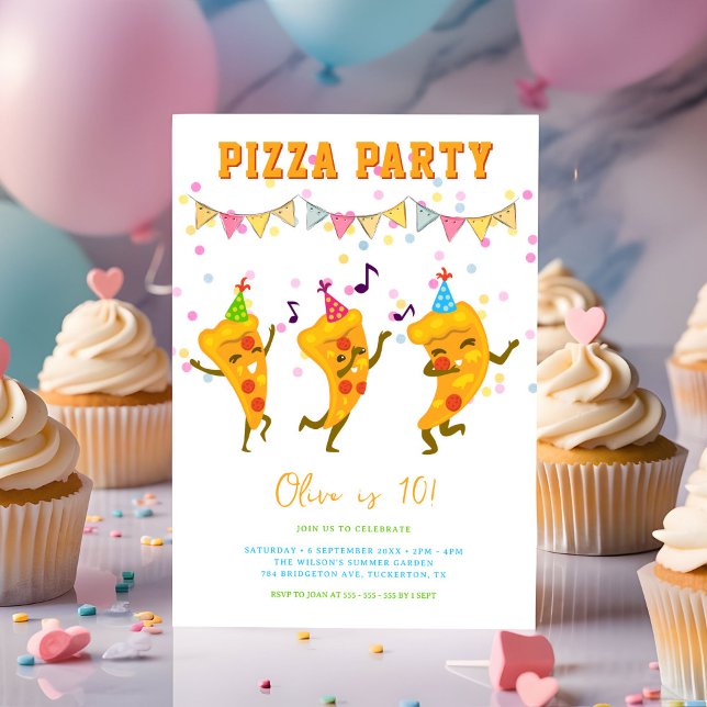 Modernes Pizza Party Niedlich Einfaches Kindergebu Einladung (Von Creator hochgeladen)