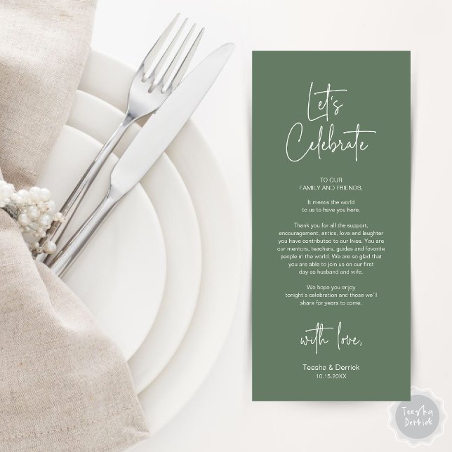 Modernes Place Setting Dinner Party Danke Karte (Modern Wedding Place Setting Dinner Party Thank You Card in Forest Sage Green)