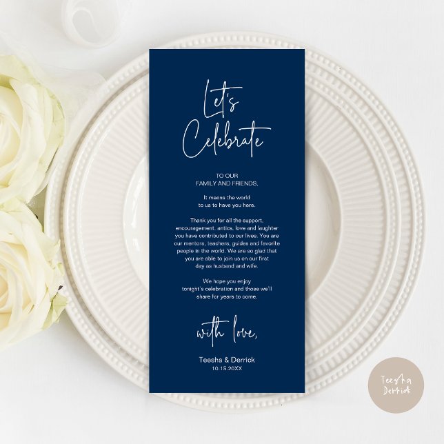 Modernes Place Setting Dinner Party Danke Karte (Modern Wedding Place Setting Dinner Party Thank You Card in Navy Blue)