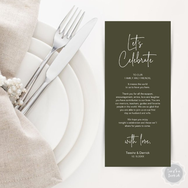 Modernes Place Setting Dinner Party Danke Karte (Modern Wedding Place Setting Dinner Party Thank You Card in Olive Green)