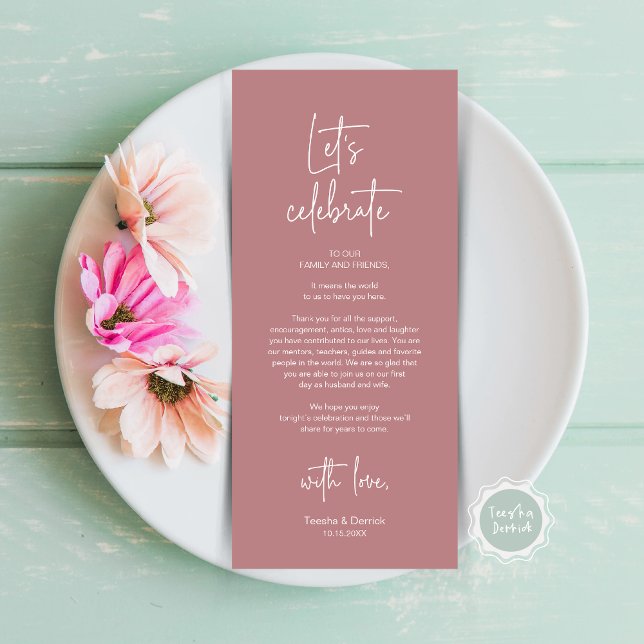 Modernes Place Setting Dinner Party Danke Karte (Let's Celebrate, Wedding Dinner Place Setting Thank You Card, Modern Plate Decor, in Dusty Rose Pink)