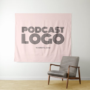 Modernes Podcast-Logo in Rosa Wandteppich