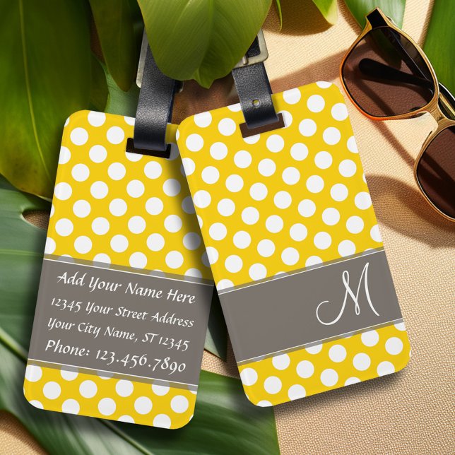 Modernes Polka Dot Muster mit Monogramm Gepäckanhänger (Personalized Luggage Tag)