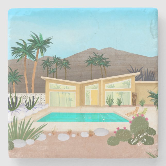 Modernes Pool House aus dem Mittelalter Steinuntersetzer (Vorderseite)