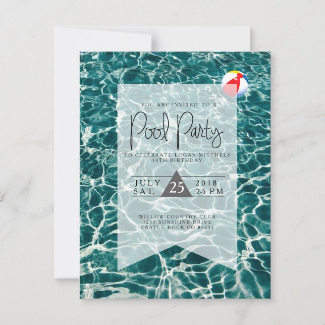 Modernes Pool-Party | Einladung zum Geburtstag (Vorderseite)