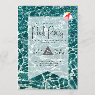 Modernes Pool-Party   Einladung zum Geburtstag