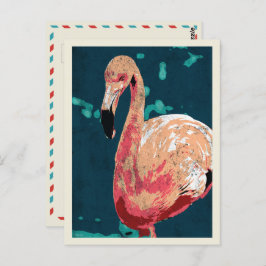 Modernes Portrait einer rosa Flamingo-Illustration Postkarte