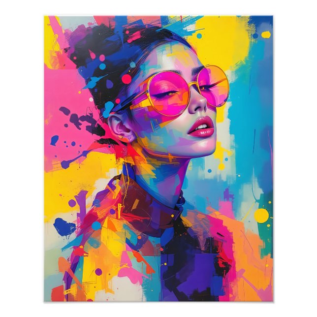 Modernes Portrait Frauen Rosa Brille Fotodruck (Vorne)