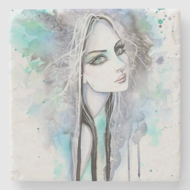 Modernes Porträt Girl Gotische Kunst, Dichtung und Steinuntersetzer (Vorderseite)