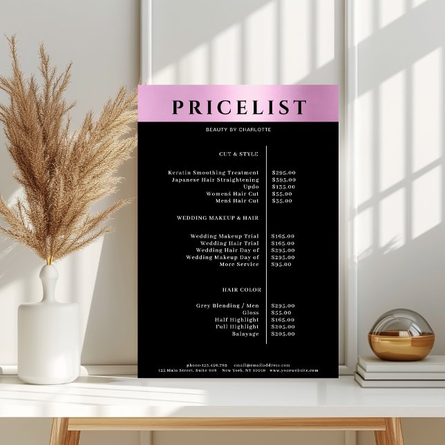 Modernes Poster der einfachen rosa Salon-Preislist (Von Creator hochgeladen)