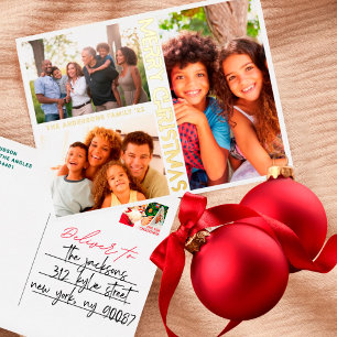 MODERNES Premium Gold MERRY CHRISTMAS MULTI Foto Folien Feiertagspostkarte