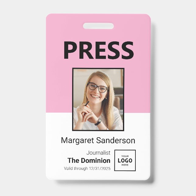 Modernes Press ID-Abzeichen mit Foto und QR-Code Ausweis (Vorderseite)