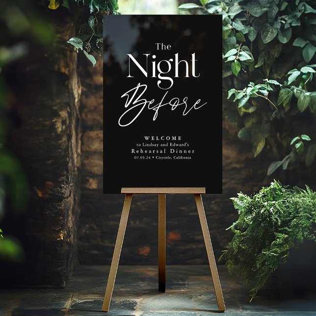Modernes Probe Dinner Black Willkommen Acrylschild (Black Modern Acrylic Rehearsal Dinner Welcome Sign)