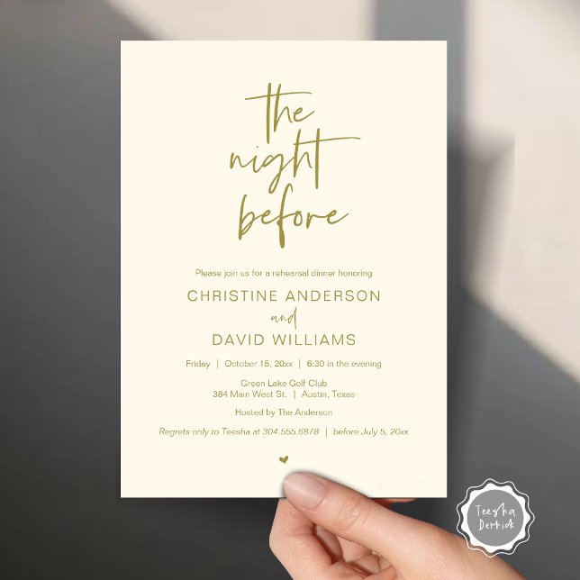 Modernes Probe Dinner, Die Nacht vor Invitati Einladung (The Night Before, Modern Wedding Rehearsal Dinner, Celebration Invitation Card, in Classy Gold)