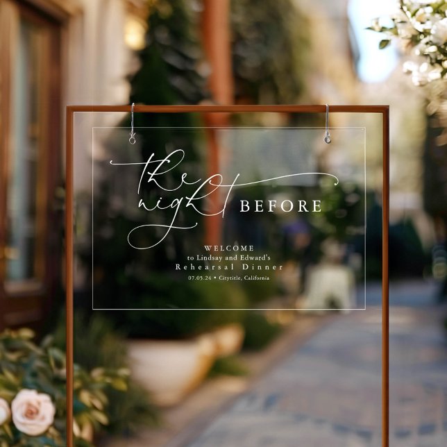 Modernes Probe-Dinner Transparente Begrüßung Acrylschild (The Night Before Transparent Welcome Sign For Rehearsal Dinner Entrance Decor)