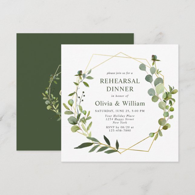 Modernes PROBE Eukalyptus Geometric Frame Einladung (Vorne/Hinten)