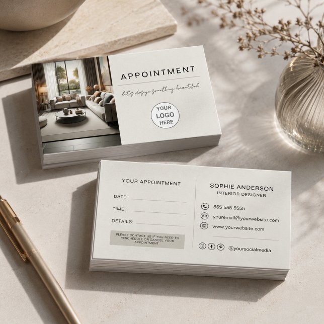 Modernes professionelles Logo für Innendesigner Terminkarte (Modern Interior Designer Professional Logo Appointment Card)