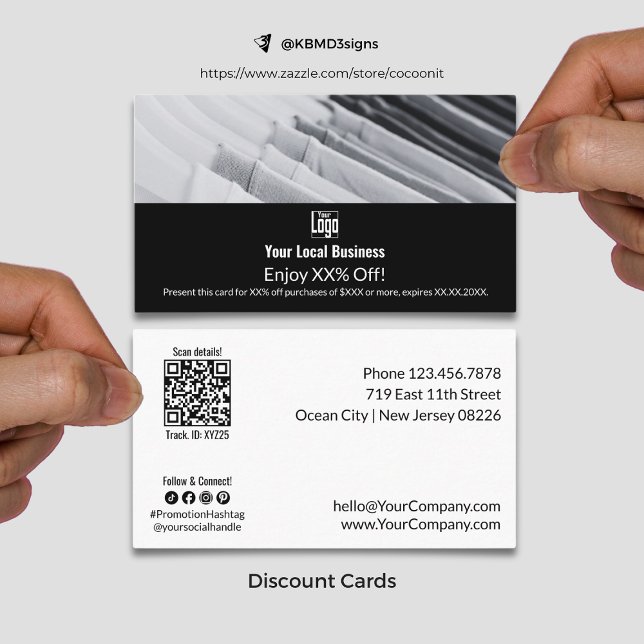 Modernes Promotionsprogramm für lokale Unternehmen Rabattkarte (Modern Promotional Local Business XX% Discount Card, landscape Format, Black and White, Custom Image)